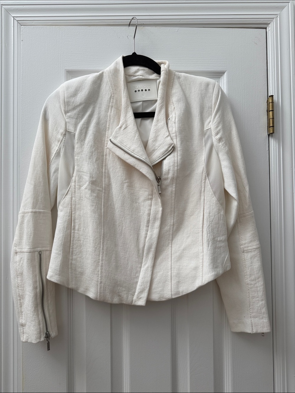 Blank NYC Off-White Textured Moto Jacket with Asymmetric Zip
